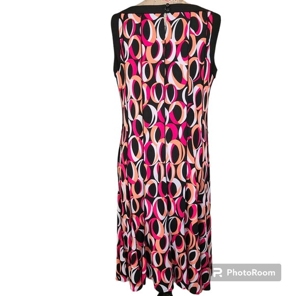 Sandra Darren Size 10 Black Pink Peach Psychedelic Pattern Sleeveless Minidress - Picture 2 of 7